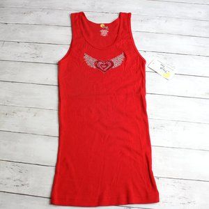 Vintage Womens Sleeveless Tank Top Size L M Scoop Neck Rhinestone Heart